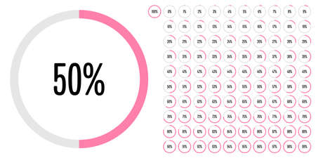 Set of circle percentage diagrams from 0 to 100 for web design, user interface (UI) or infographic - indicator with pinkのイラスト素材