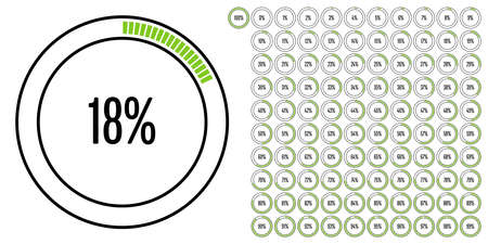 Set of circle percentage diagrams from 0 to 100 ready-to-use for web design, user interface (UI) or infographic - indicator with greenのイラスト素材