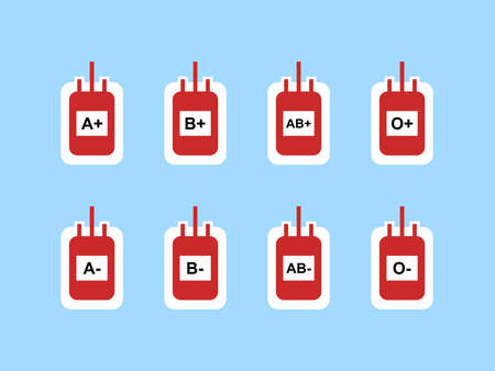 Blood Bags Sign Symbol Icon for Blood Type A+, A-, B+, B-, AB+, AB-, O+ and O- Vector Illustrationのイラスト素材