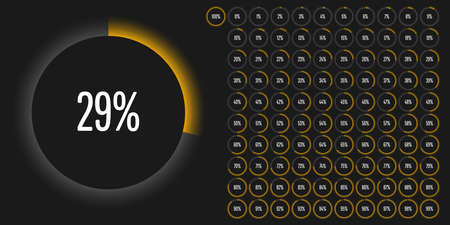 Set of circle percentage diagrams from 0 to 100 ready-to-use for web design, user interface (UI) or infographic - indicator with yellowのイラスト素材