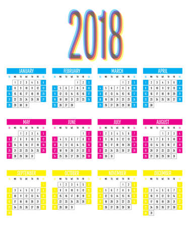 2018 Calendar Vector Illustration Simple Clear Week Start from Sundayのイラスト素材