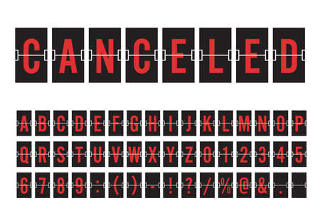 Airport Mechanical Flip Board Panel Font - Red Font on Dark Background Vector Illustrationのイラスト素材
