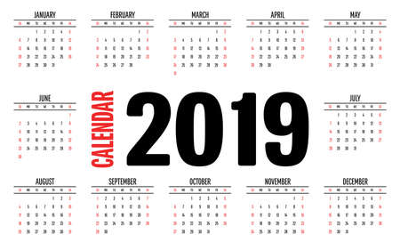 2019 Calendar Simple Clear Design Template Vector Illustration.のイラスト素材