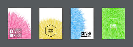 Set of cover background design template vector illustration. Colorful soft fur pink, yellow, green and blue.のイラスト素材