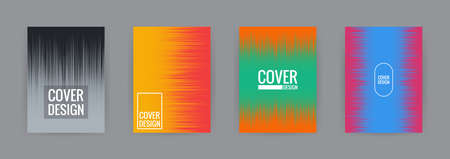 Set of cover background design template vector illustration. Colorful halftone gradient effect gray, black, red, yellow, green, orange, hot pink and blue.のイラスト素材