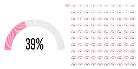 Set of semicircle percentage diagrams from 0 to 100 ready-to-use for web design, user interface (UI) or infographic - indicator with pinkのイラスト素材