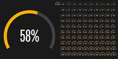 Set of circular sector percentage diagrams (meters) from 0 to 100 ready-to-use for web design, user interface (UI) or infographic - indicator with yellowのイラスト素材
