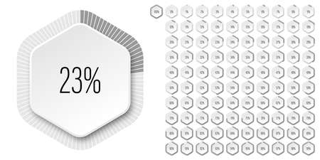 Set of hexagon percentage diagrams meters from 0 to 100 ready-to-use for web design, user interface UI or infographic - indicator with grayのイラスト素材