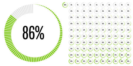 Set of circle percentage diagrams from 0 to 100 ready-to-use for web design, user interface (UI) or infographic - indicator with greenのイラスト素材