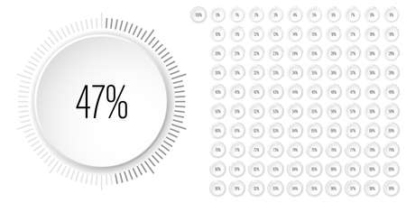 Set of circle percentage diagrams meters from 0 to 100 ready-to-use for web design, user interface UI or infographic 3D concept- indicator with grayのイラスト素材