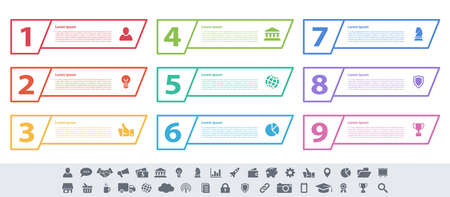 Infographic design business concept vector illustration with 9 steps or options or processes represent work flow or diagram or web button bannerのイラスト素材