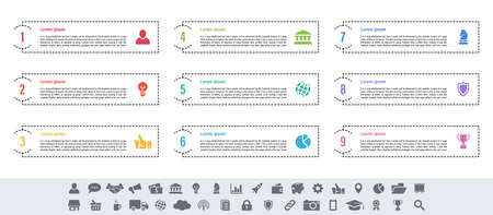 Infographic design business concept vector illustration with 9 steps or options or processes represent work flow or diagram or web button bannerのイラスト素材