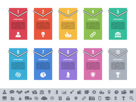 Infographic design business concept vector illustration with 10 steps or options or processes represent work flow or diagram or web button bannerのイラスト素材