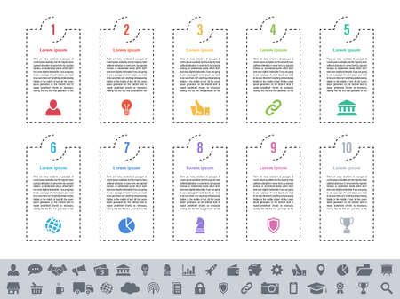 Infographic design business concept vector illustration with 10 steps or options or processes represent work flow or diagram or web button bannerのイラスト素材