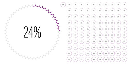 Set of circle percentage diagrams meters from 0 to 100 ready-to-use for web design, user interface UI or infographic - indicator with purpleのイラスト素材