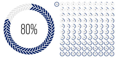 Set of circle percentage diagrams meters from 0 to 100 ready-to-use for web design, user interface UI or infographic - indicator with dark blueのイラスト素材