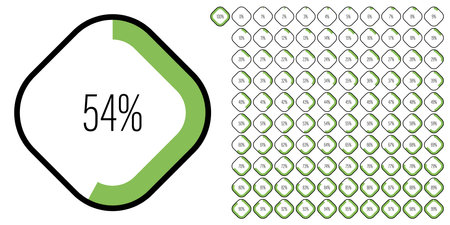 Set of rectangle percentage diagrams meters from 0 to 100 ready-to-use for web design, user interface UI or infographic - indicator with greenのイラスト素材