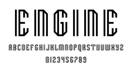 Set of alphabets font letters and numbers modern abstract design with lines vector illustrationのイラスト素材
