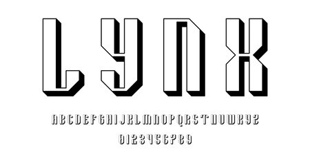 Set of alphabets font letters and numbers modern abstract outline 3D concept design with lines vector illustrationのイラスト素材