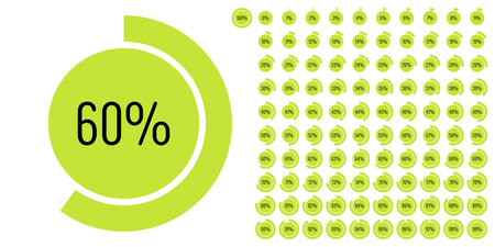 Set of circle percentage progress bar diagrams meters from 0 to 100 ready-to-use for web design, user interface UI or infographic - indicator with greenのイラスト素材