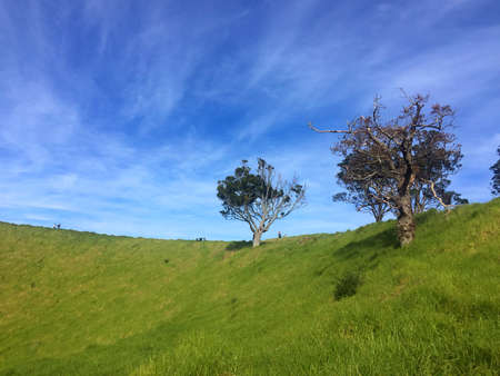 This place of extraordinary beauty is an extinct volcano in New Zealandの写真素材