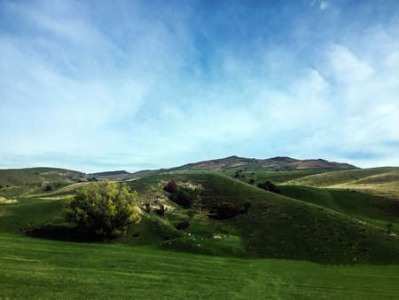 This is what I saw on a car trip in New Zealand. The sky is blue and the clouds are white. It's so...