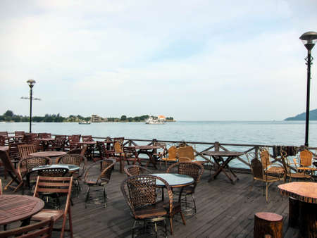 tables and chairs in the cafeの写真素材