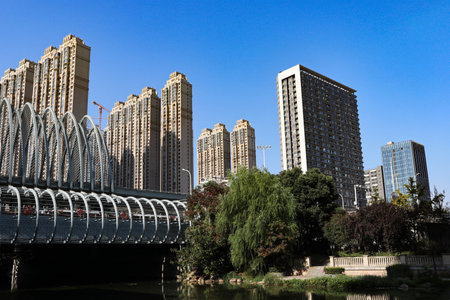 These modern Chinese skyscrapers are apartments and offices for real estate developmentの写真素材