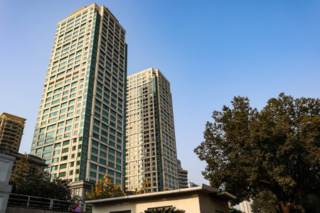 modern Chinese skyscrapers are apartments and offices for real estate developmentのeditorial素材