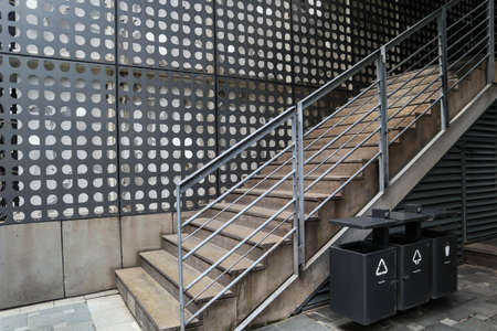 This is a steel staircase outside a shopping mall