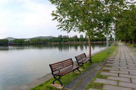 beautiful view of a lush park in Chinaの写真素材