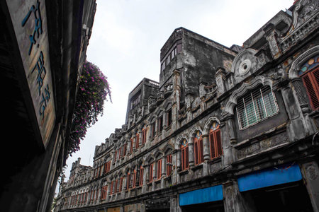 This is an ancient building on a street in a Chinese cityの写真素材