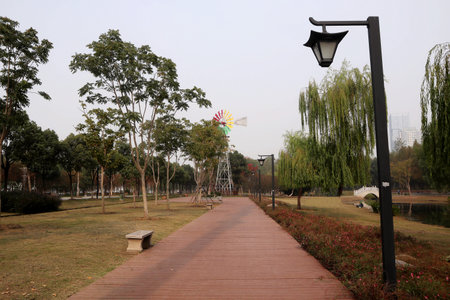 beautiful view of a lush park in Chinaの写真素材