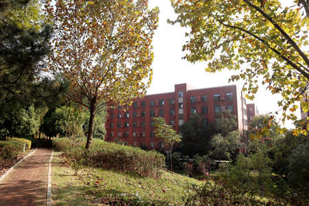 This red building is an office building in a Chinese cityの写真素材
