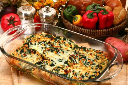 Spinach Feta Strata in kitchen or restaurant.の写真素材
