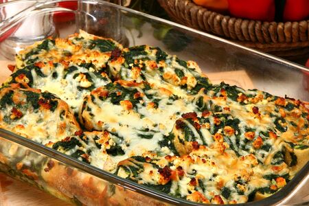 Spinach Feta Strata in kitchen or restaurant.の写真素材