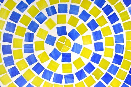 Blue and Green Tile Table Top with natural chips and cracks.  の写真素材