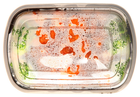Top View Take Out Chinese Food, General Tso Chicken and Brocolli Over Whiteの写真素材