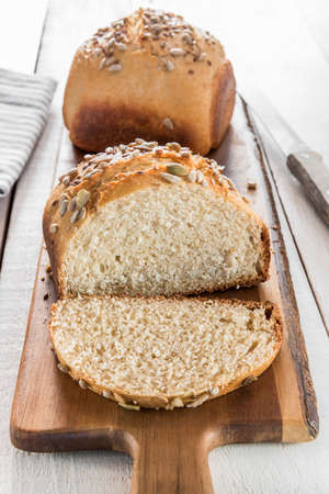 Healthy breakfast with homemade bread