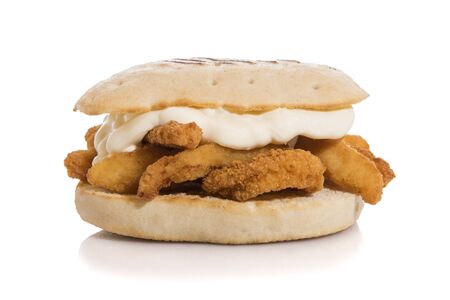 Rabas sandwich with aioli sauce isolated on white.の写真素材