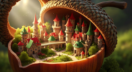 Fantasy castle in the forest. 3d illustration. Fantasy world.の素材