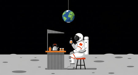 Astronaut sitting on a chair in the moonlight. Vector illustration.の素材