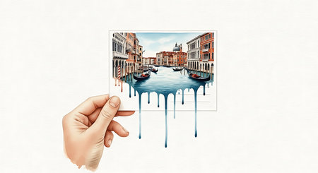 Hand in glove painting picture of Venice. Travel and tourism concept.の素材