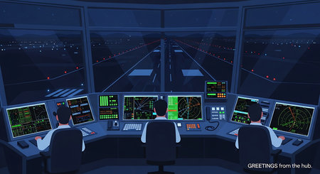 Airport control room. View from the window. Vector illustration.の素材