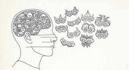 Masks and human head on a white background. Vector illustration.の素材