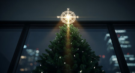 Christmas tree with star and bokeh. 3D rendering.の素材