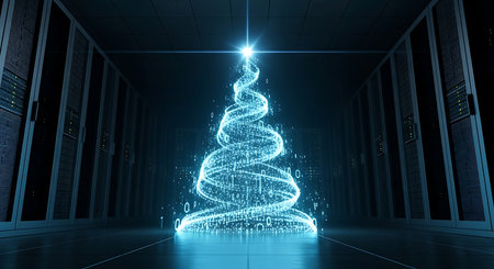 Abstract glowing christmas tree in server room. 3D Renderingの素材