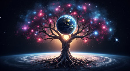 Earth planet in a tree. Elements of this image furnished by NASAの素材