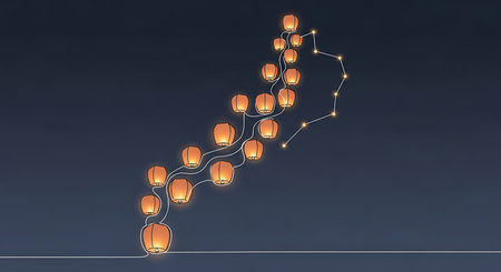 Lanterns in the form of a graph on a dark backgroundの素材