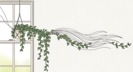 Ivy on the windowsill. Vector illustration of a window.の素材